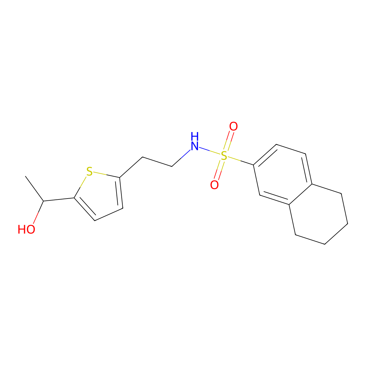 N-(2-(5-(1-hydroxyethyl)thiophen-2-yl)ethyl)-5,6,7,8-tetrahydronaphthalene-2-sulfonamide molecular structure, CAS 2034276-41-8