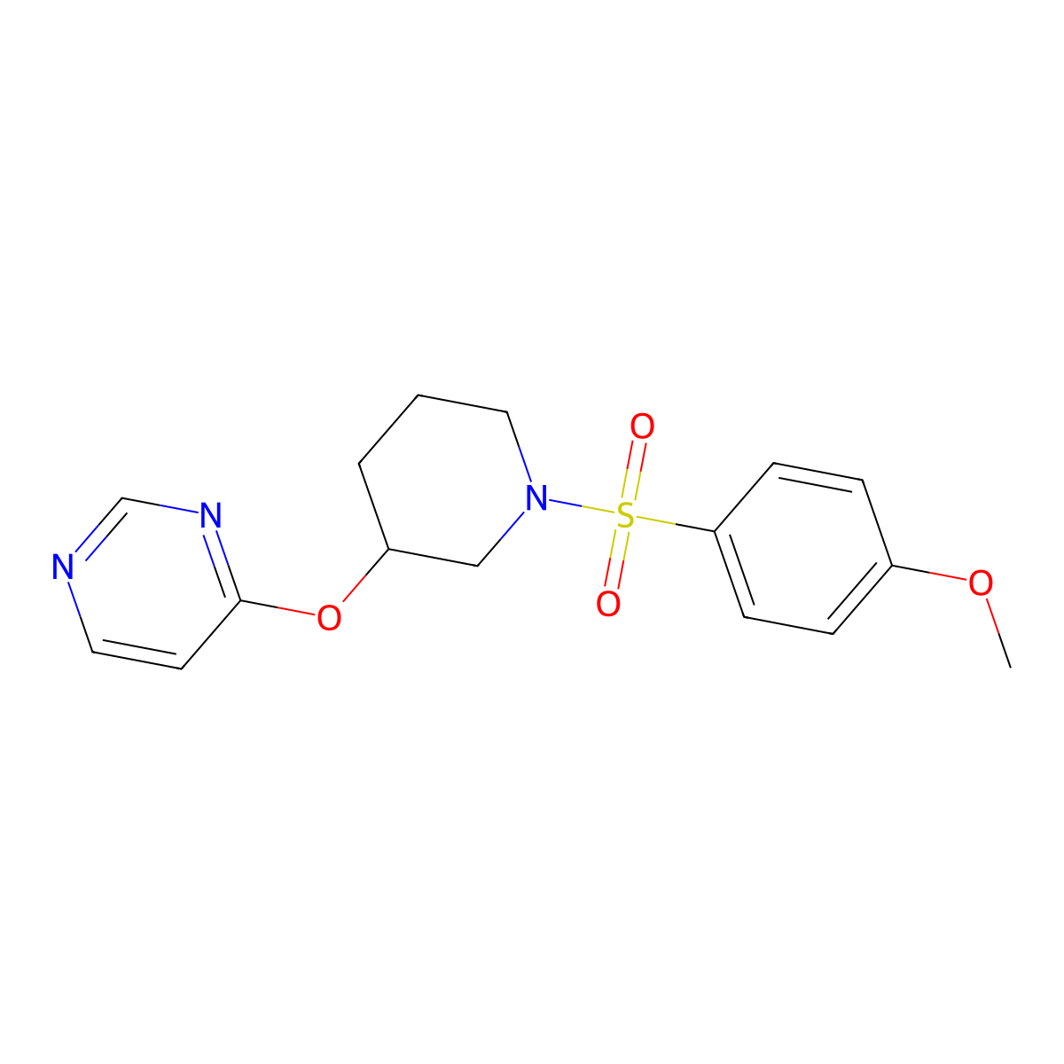 4-((1-((4-Methoxyphenyl)sulfonyl)piperidin-3-yl)oxy)pyrimidine molecular structure, CAS 2034276-48-5