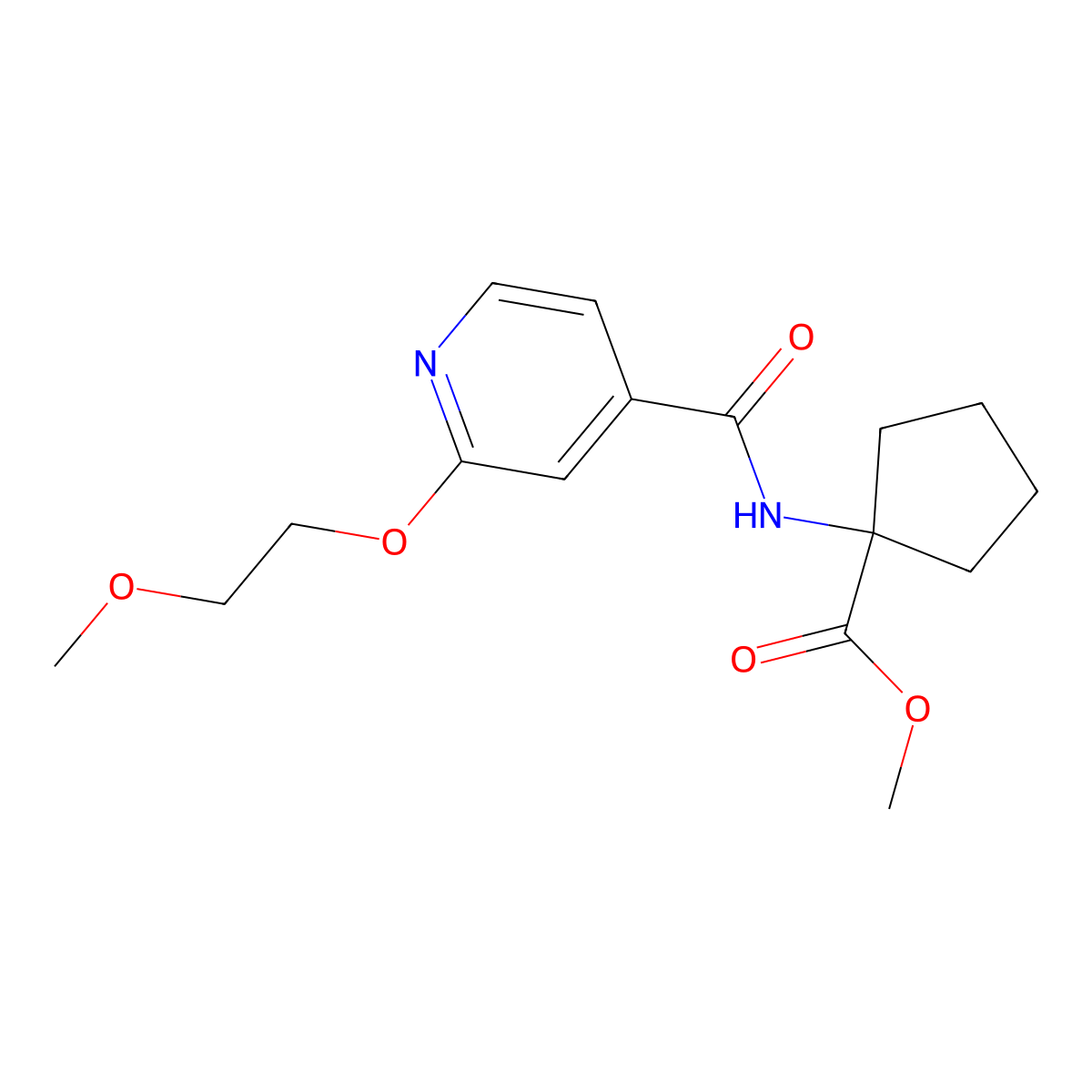 Methyl 1-(2-(2-methoxyethoxy)isonicotinamido)cyclopentanecarboxylate molecular structure, CAS 2034276-50-9