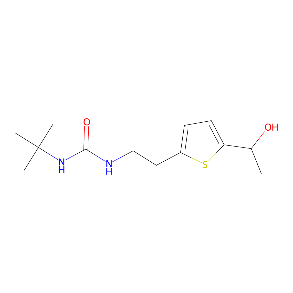 1-(Tert-butyl)-3-(2-(5-(1-hydroxyethyl)thiophen-2-yl)ethyl)urea molecular structure, CAS 2034276-57-6