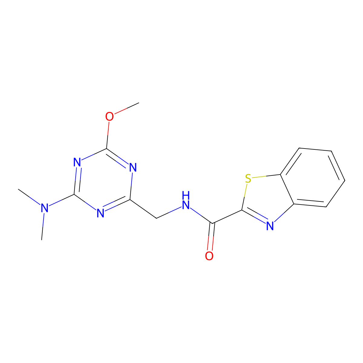 N-((4-(dimethylamino)-6-methoxy-1,3,5-triazin-2-yl)methyl)benzo[d]thiazole-2-carboxamide molecular structure, CAS 2034276-60-1