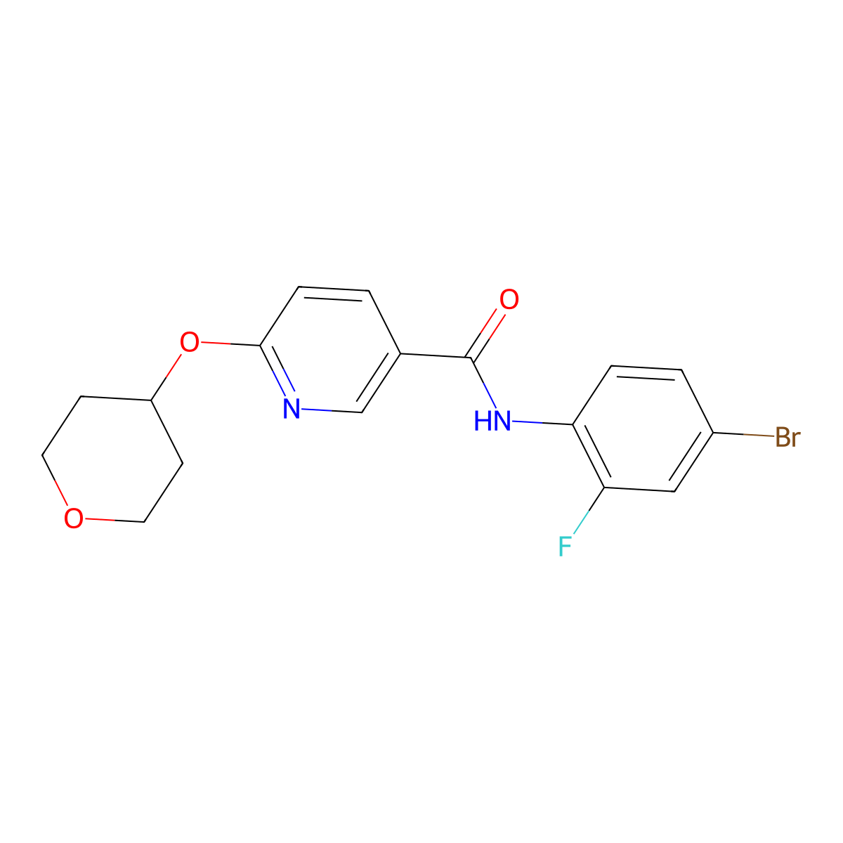 N-(4-bromo-2-fluorophenyl)-6-((tetrahydro-2H-pyran-4-yl)oxy)nicotinamide molecular structure, CAS 2034276-63-4