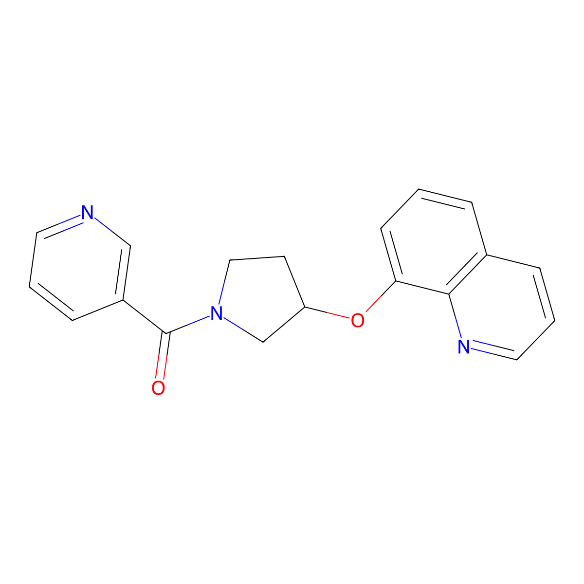 Pyridin-3-yl(3-(quinolin-8-yloxy)pyrrolidin-1-yl)methanone molecular structure, CAS 2034276-81-6