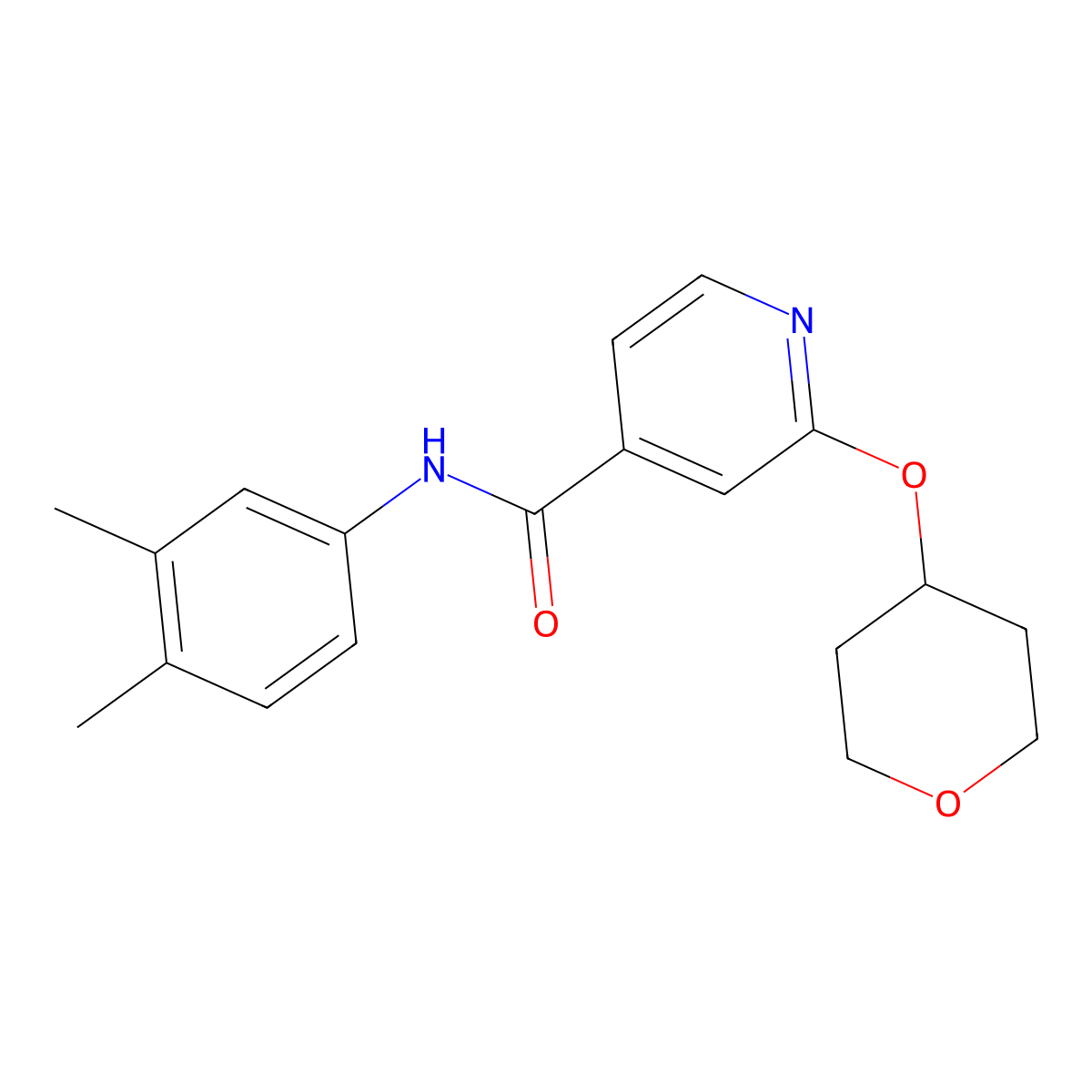 N-(3,4-dimethylphenyl)-2-(oxan-4-yloxy)pyridine-4-carboxamide molecular structure, CAS 2034276-83-8