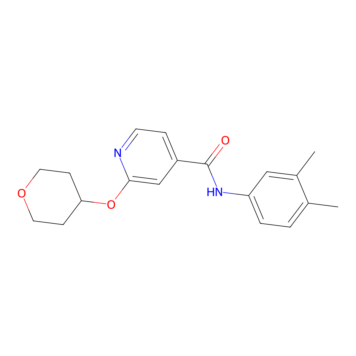 N-(3,4-dimethylphenyl)-2-(oxan-4-yloxy)pyridine-4-carboxamide molecular structure, CAS 2034276-83-8