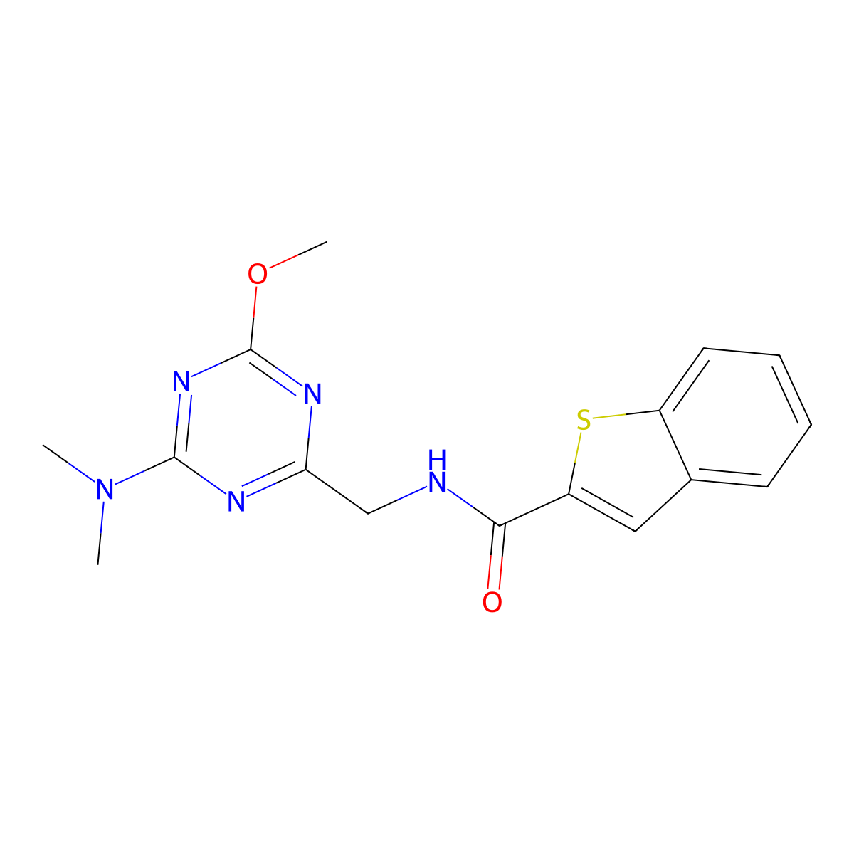N-((4-(dimethylamino)-6-methoxy-1,3,5-triazin-2-yl)methyl)benzo[b]thiophene-2-carboxamide molecular structure, CAS 2034276-84-9