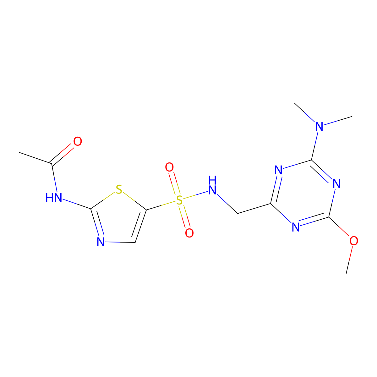 N-(5-(N-((4-(dimethylamino)-6-methoxy-1,3,5-triazin-2-yl)methyl)sulfamoyl)thiazol-2-yl)acetamide molecular structure, CAS 2034276-99-6