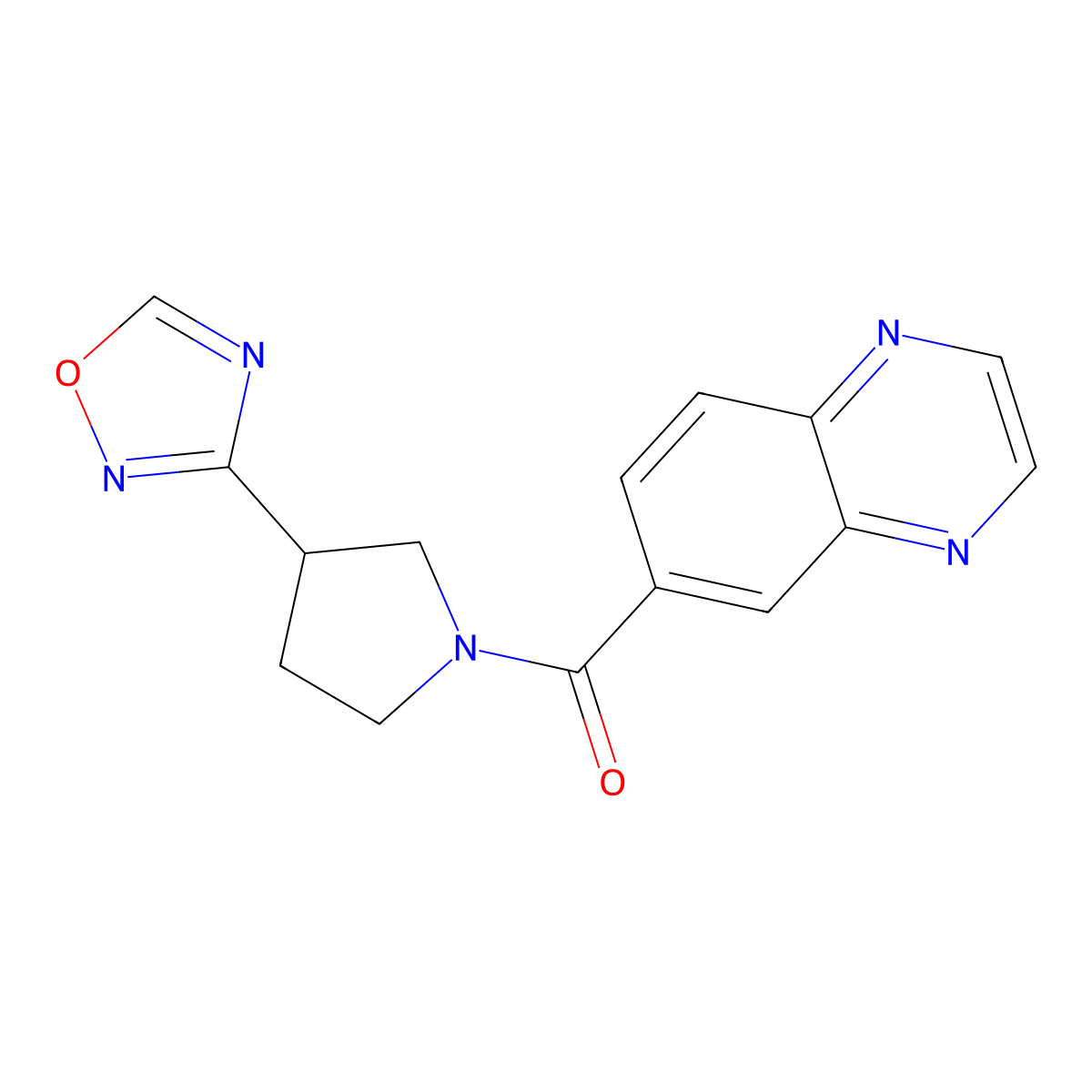 (3-(1,2,4-Oxadiazol-3-yl)pyrrolidin-1-yl)(quinoxalin-6-yl)methanone molecular structure, CAS 2034277-00-2