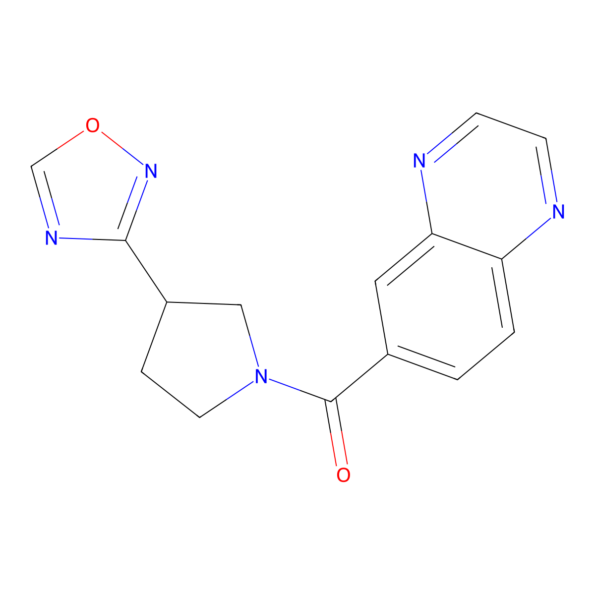 (3-(1,2,4-Oxadiazol-3-yl)pyrrolidin-1-yl)(quinoxalin-6-yl)methanone molecular structure, CAS 2034277-00-2