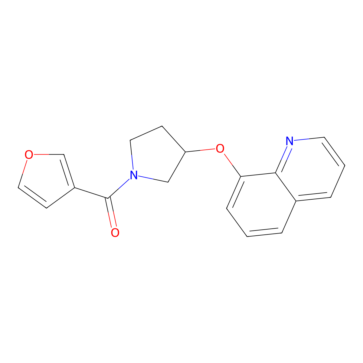 Furan-3-yl(3-(quinolin-8-yloxy)pyrrolidin-1-yl)methanone molecular structure, CAS 2034277-05-7
