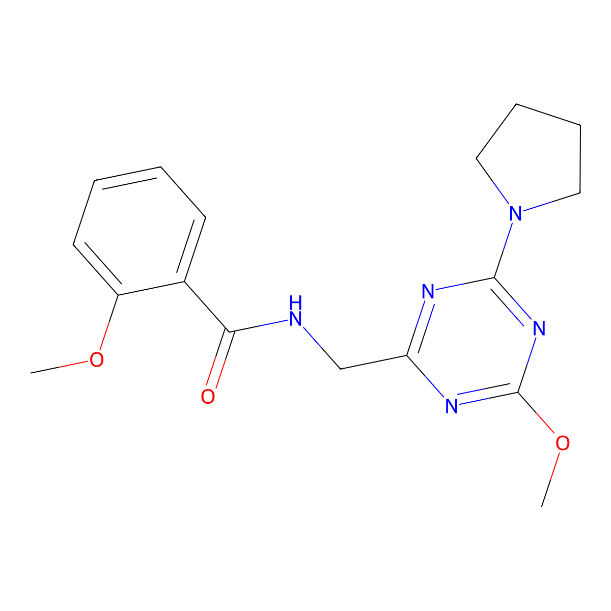 2-methoxy-N-{[4-methoxy-6-(pyrrolidin-1-yl)-1,3,5-triazin-2-yl]methyl}benzamide molecular structure, CAS 2034277-07-9