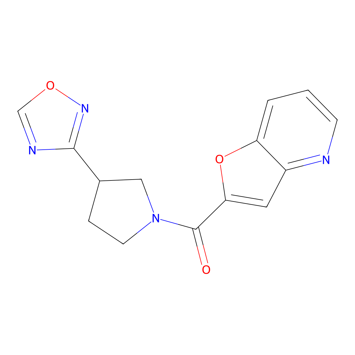 (3-(1,2,4-Oxadiazol-3-yl)pyrrolidin-1-yl)(furo[3,2-b]pyridin-2-yl)methanone molecular structure, CAS 2034277-14-8