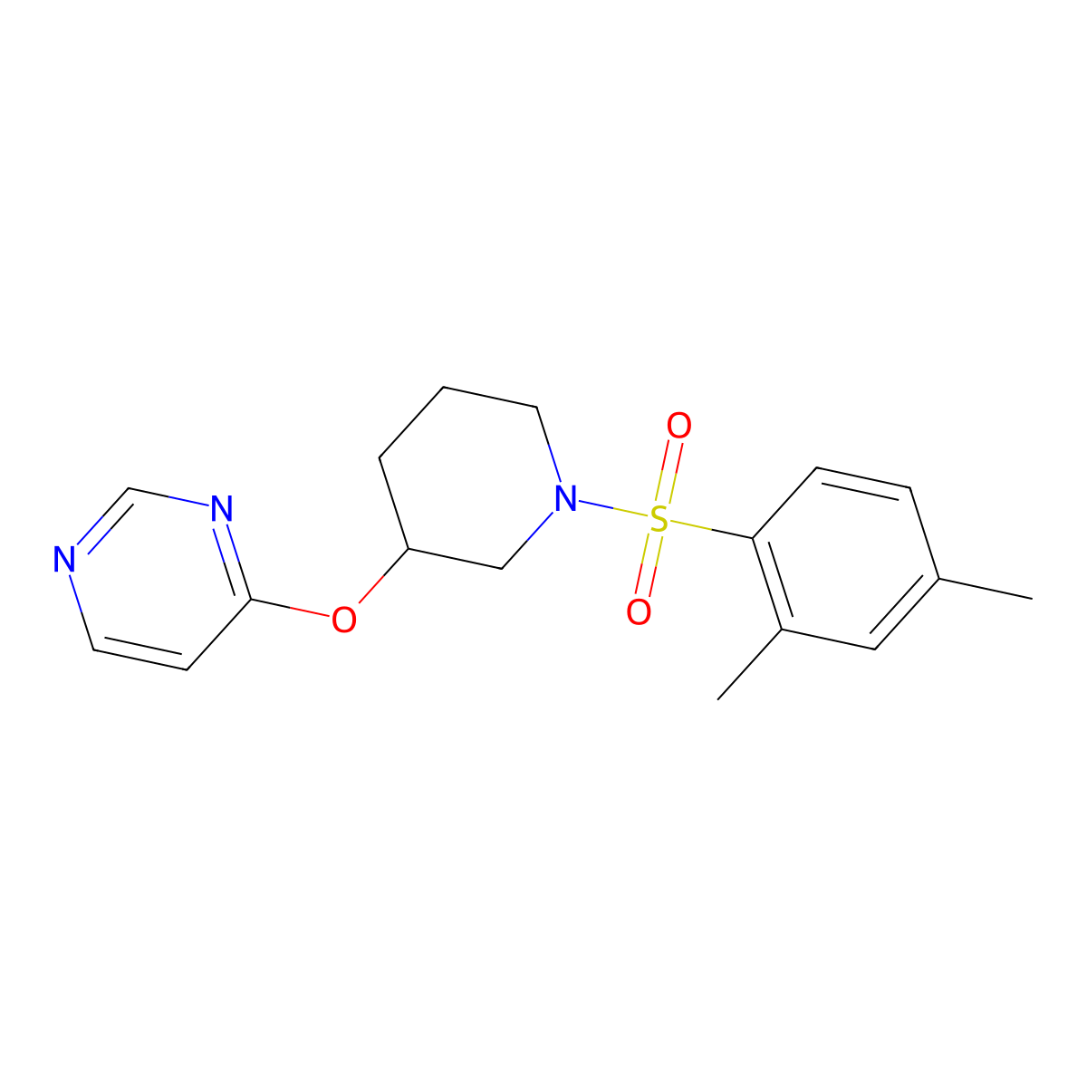 4-((1-((2,4-Dimethylphenyl)sulfonyl)piperidin-3-yl)oxy)pyrimidine molecular structure, CAS 2034277-17-1