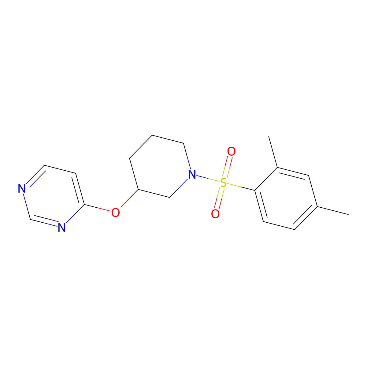 4-((1-((2,4-Dimethylphenyl)sulfonyl)piperidin-3-yl)oxy)pyrimidine molecular structure, CAS 2034277-17-1