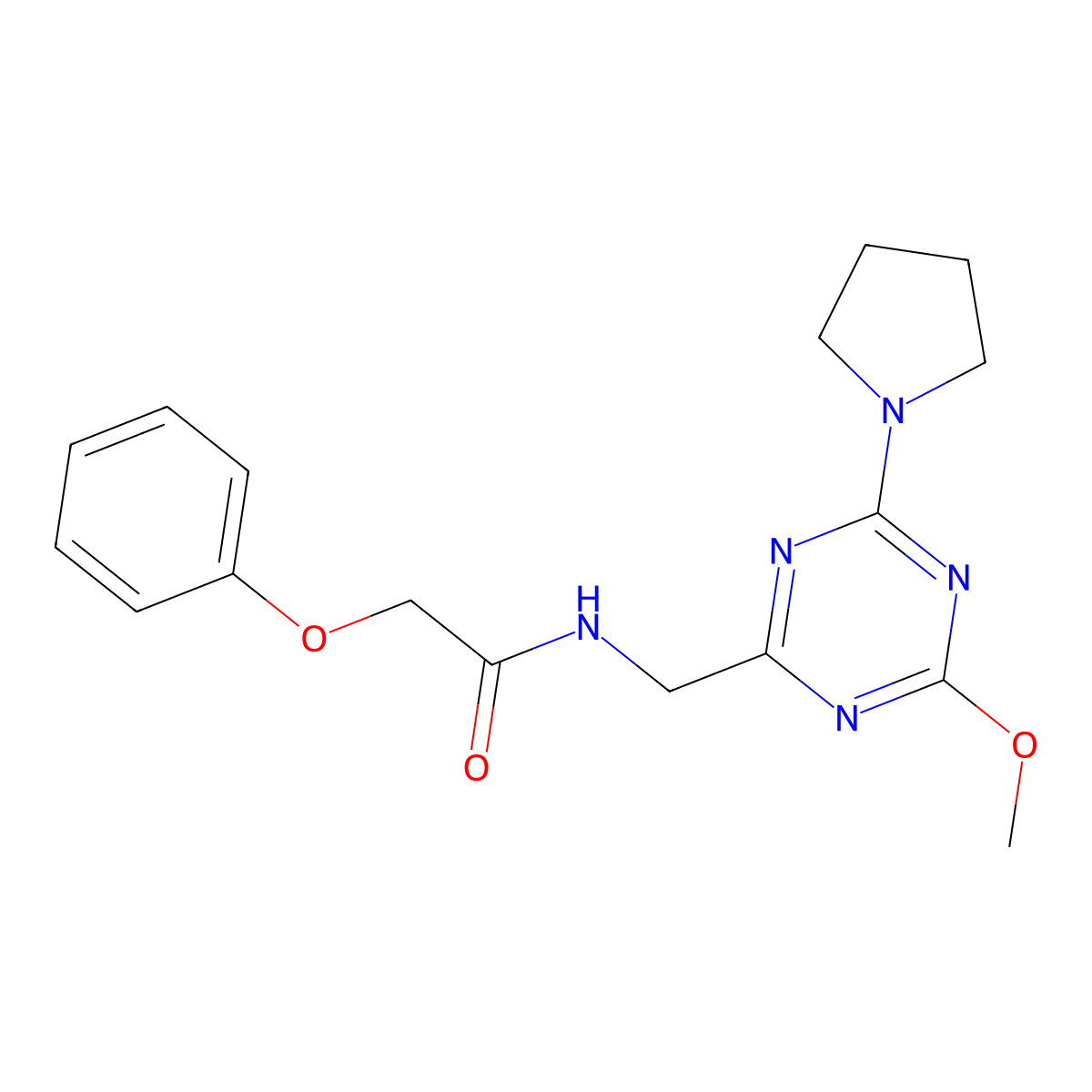 N-{[4-methoxy-6-(pyrrolidin-1-yl)-1,3,5-triazin-2-yl]methyl}-2-phenoxyacetamide molecular structure, CAS 2034277-18-2