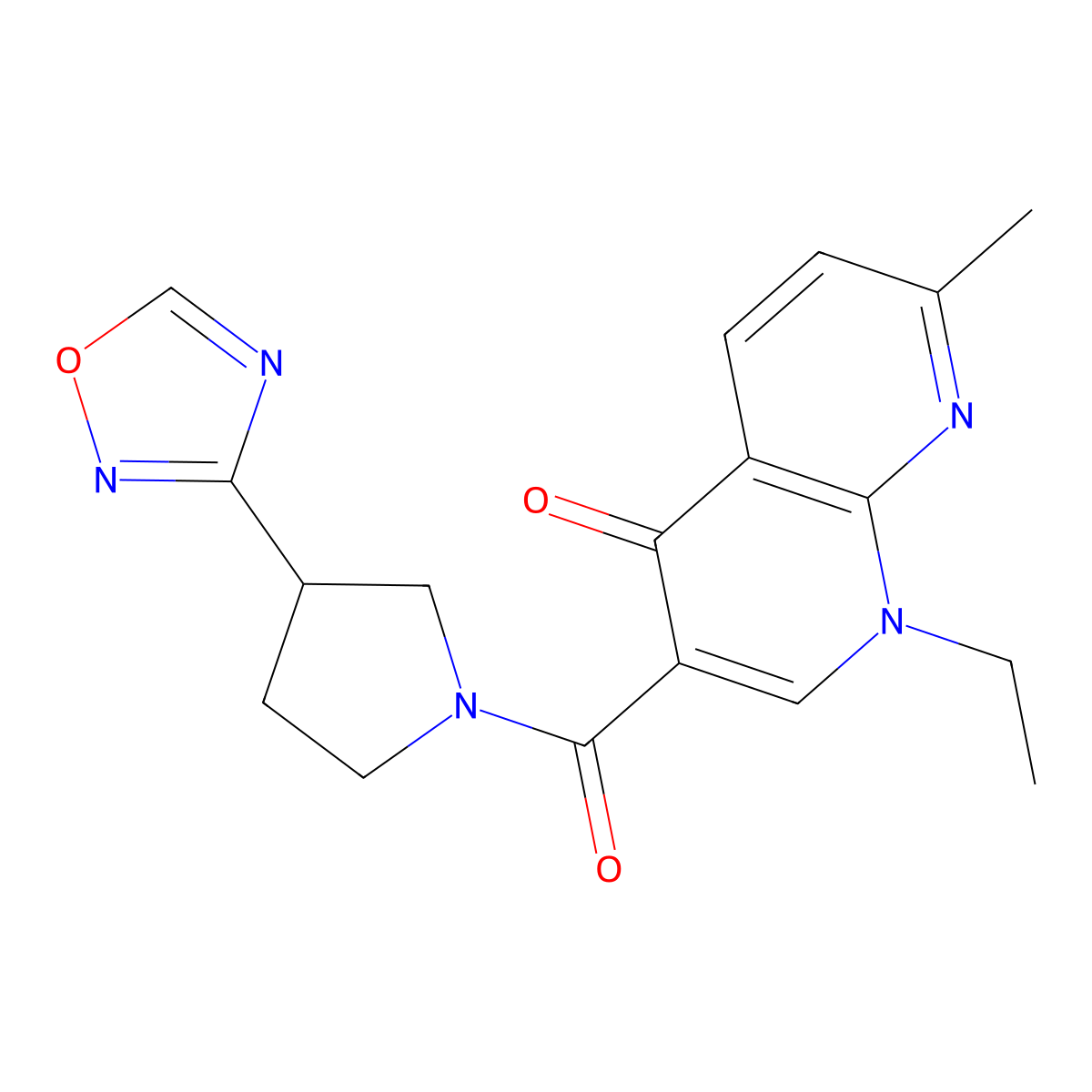 3-(3-(1,2,4-oxadiazol-3-yl)pyrrolidine-1-carbonyl)-1-ethyl-7-methyl-1,8-naphthyridin-4(1H)-one molecular structure, CAS 2034277-19-3