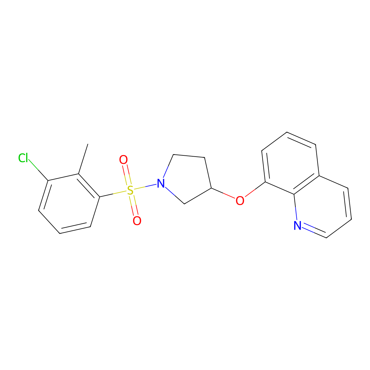 8-((1-((3-Chloro-2-methylphenyl)sulfonyl)pyrrolidin-3-yl)oxy)quinoline molecular structure, CAS 2034277-23-9