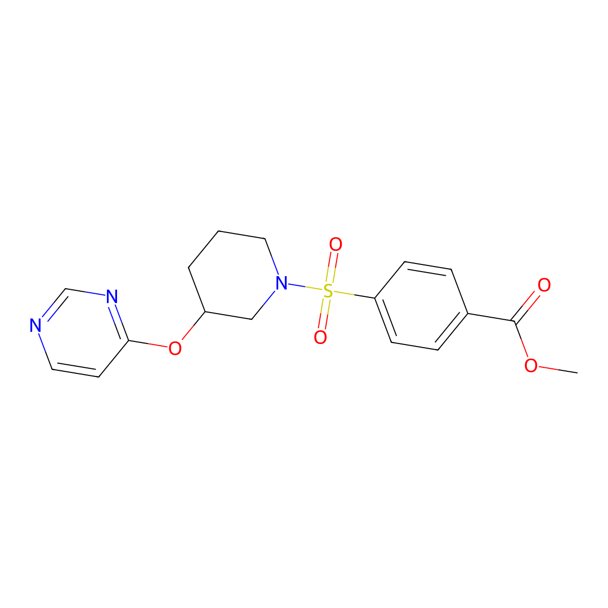 Methyl 4-{[3-(pyrimidin-4-yloxy)piperidin-1-yl]sulfonyl}benzoate molecular structure, CAS 2034277-26-2