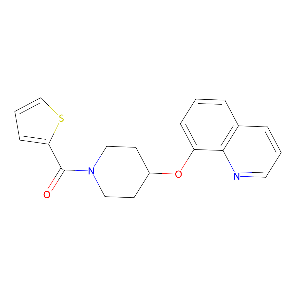 (4-(Quinolin-8-yloxy)piperidin-1-yl)(thiophen-2-yl)methanone molecular structure, CAS 2034277-29-5