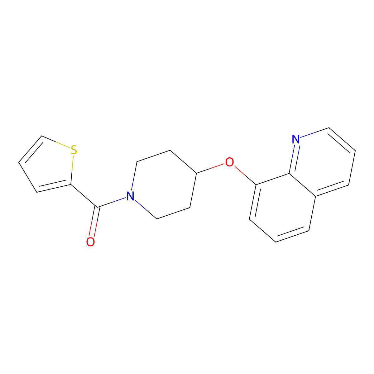 (4-(Quinolin-8-yloxy)piperidin-1-yl)(thiophen-2-yl)methanone molecular structure, CAS 2034277-29-5