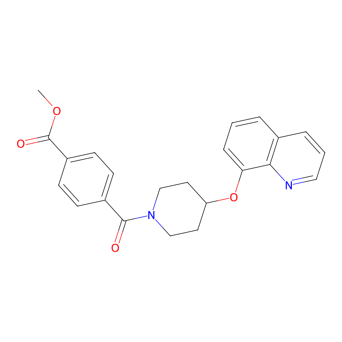 Methyl 4-[4-(quinolin-8-yloxy)piperidine-1-carbonyl]benzoate molecular structure, CAS 2034277-35-3