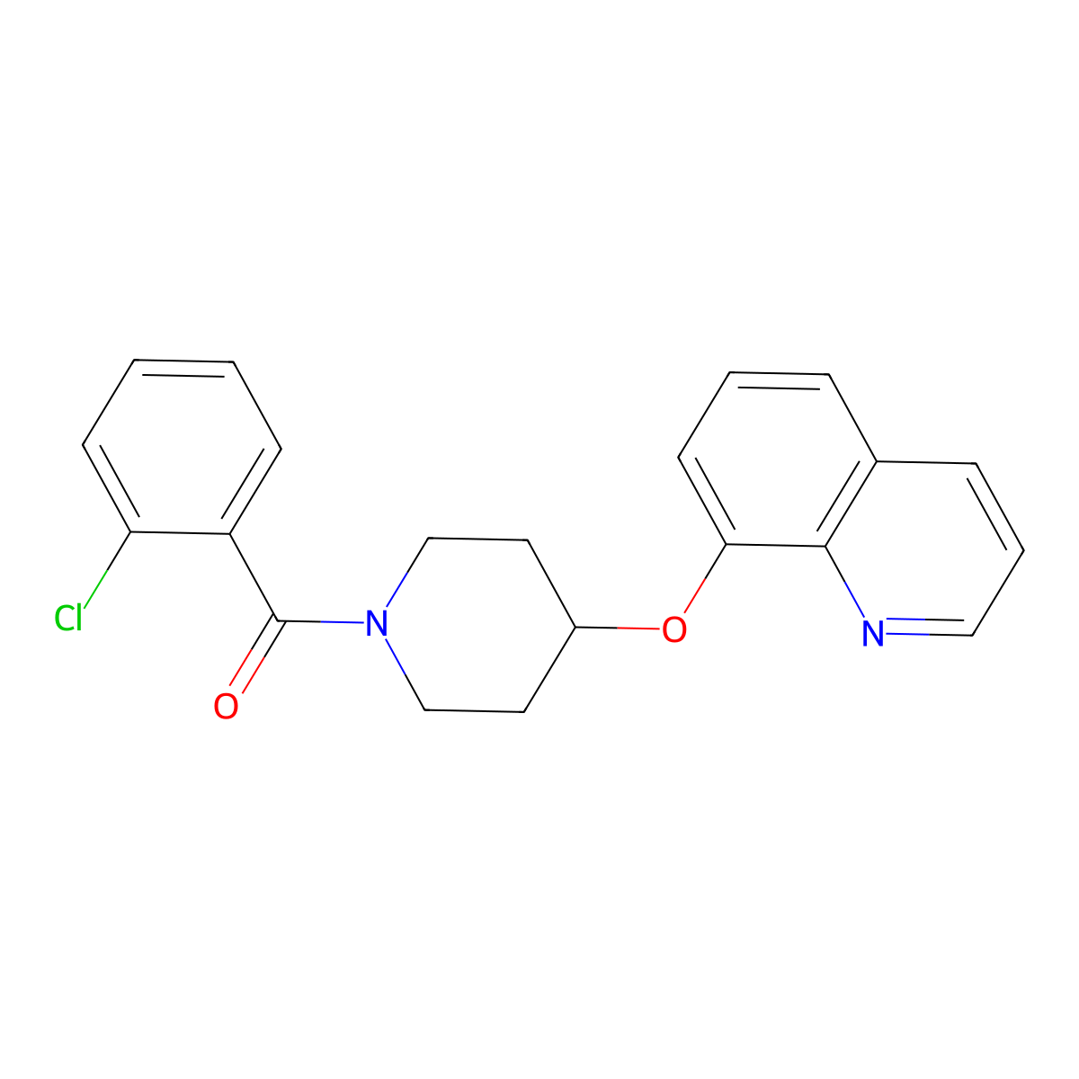 (2-Chlorophenyl)(4-(quinolin-8-yloxy)piperidin-1-yl)methanone molecular structure, CAS 2034277-40-0
