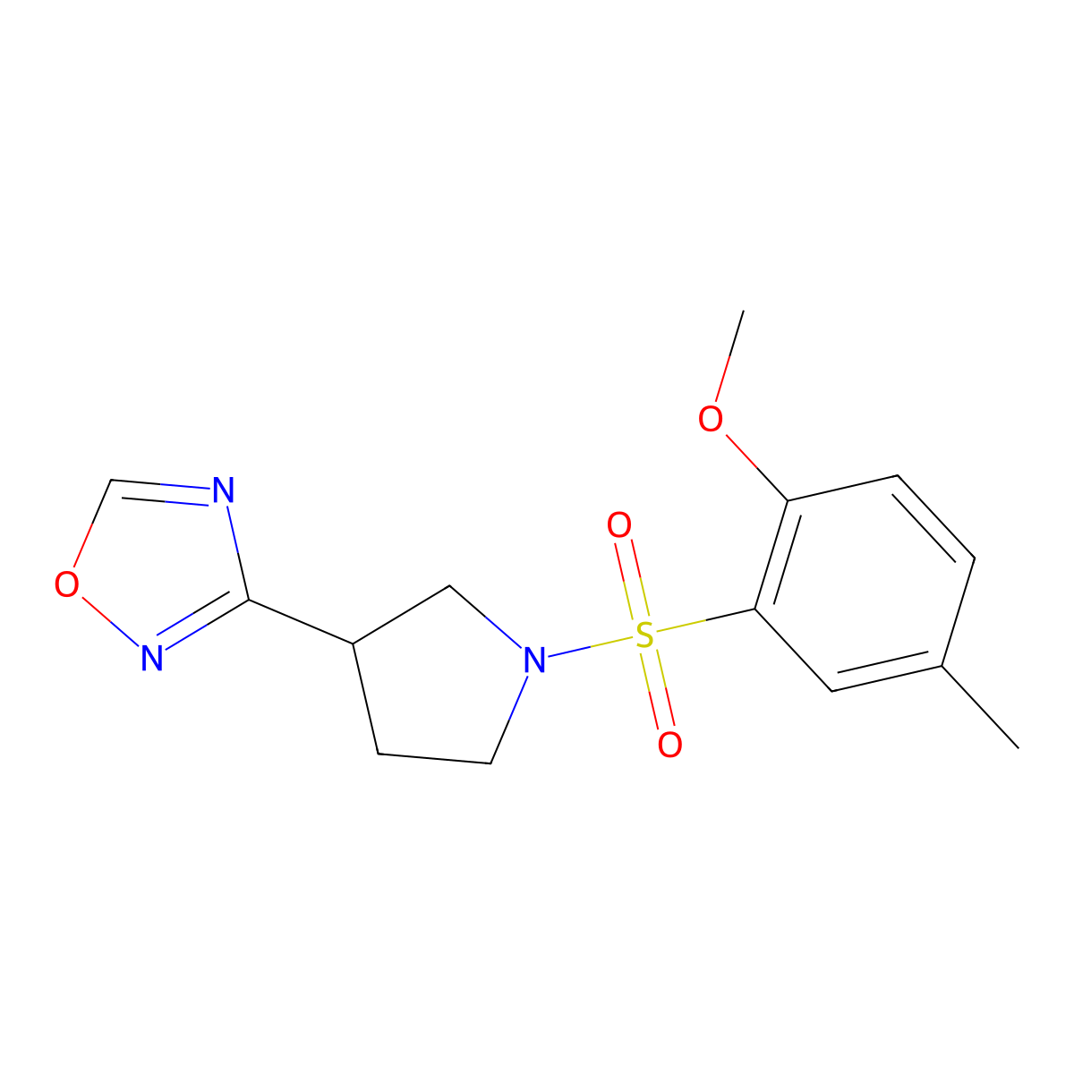 3-(1-((2-Methoxy-5-methylphenyl)sulfonyl)pyrrolidin-3-yl)-1,2,4-oxadiazole molecular structure, CAS 2034277-41-1