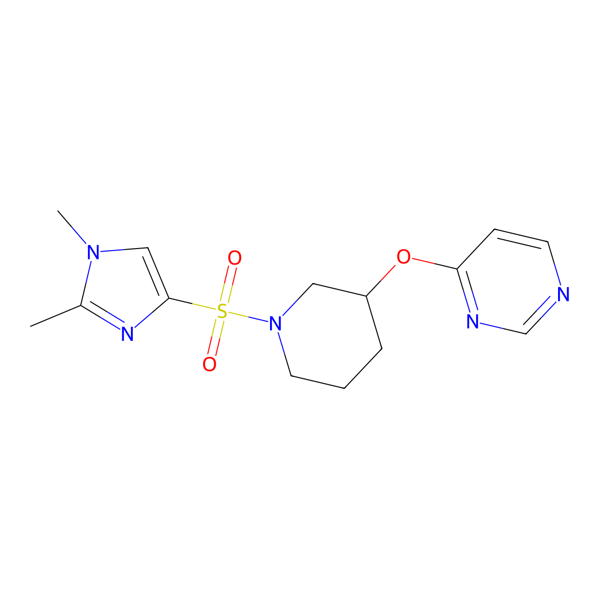 4-({1-[(1,2-dimethyl-1H-imidazol-4-yl)sulfonyl]piperidin-3-yl}oxy)pyrimidine molecular structure, CAS 2034277-42-2