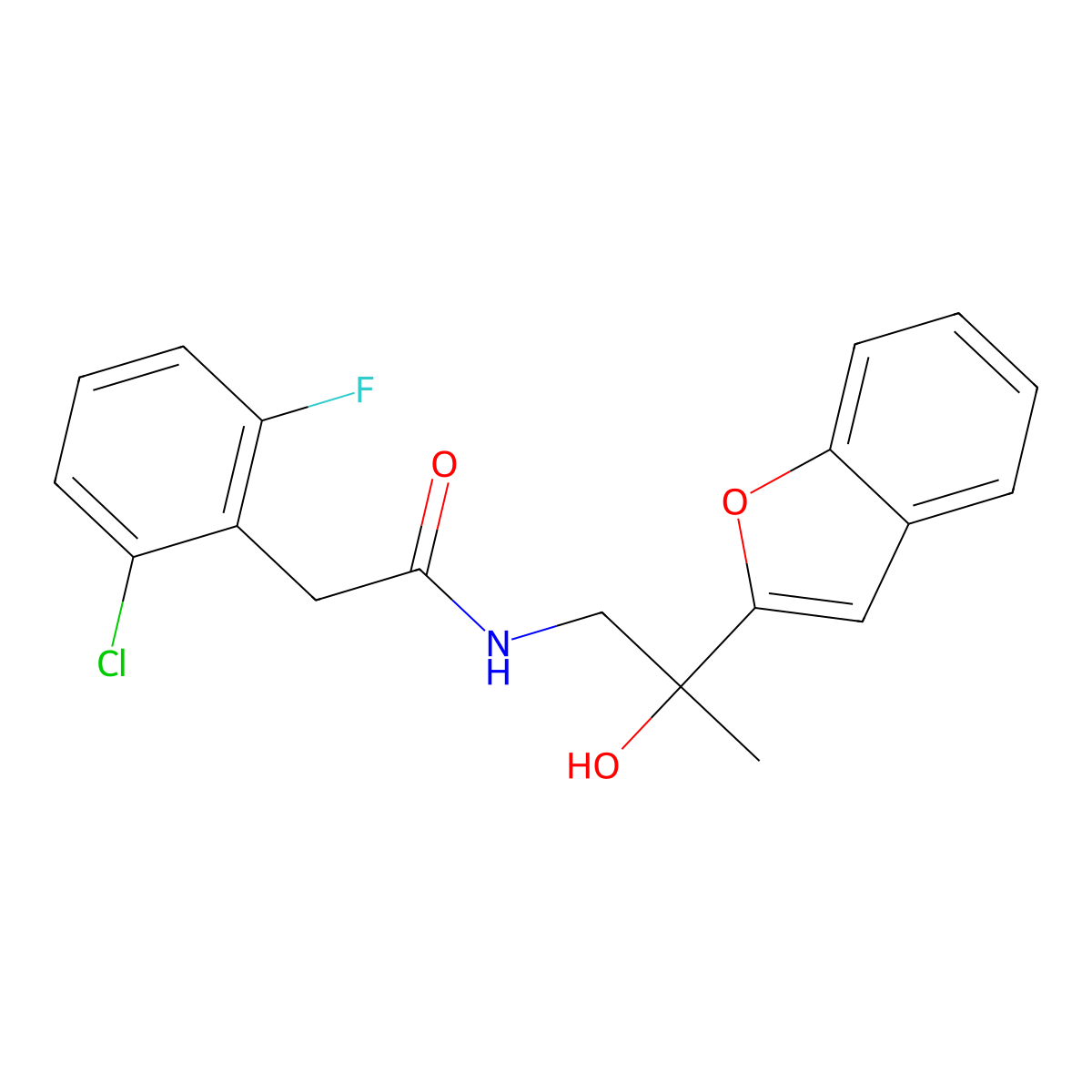 N-(2-(benzofuran-2-yl)-2-hydroxypropyl)-2-(2-chloro-6-fluorophenyl)acetamide molecular structure, CAS 2034277-44-4