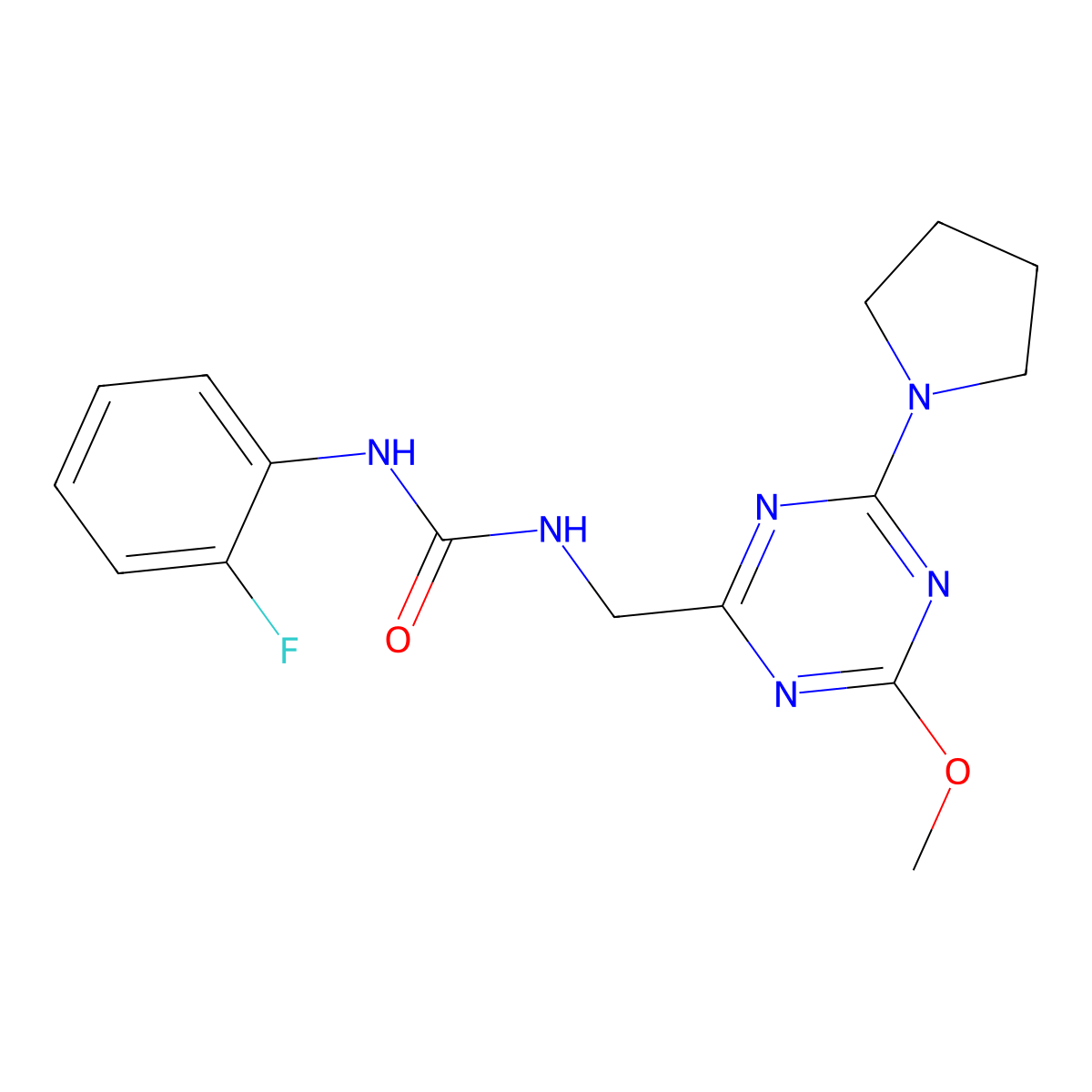 1-(2-Fluorophenyl)-3-{[4-methoxy-6-(pyrrolidin-1-yl)-1,3,5-triazin-2-yl]methyl}urea molecular structure, CAS 2034277-50-2