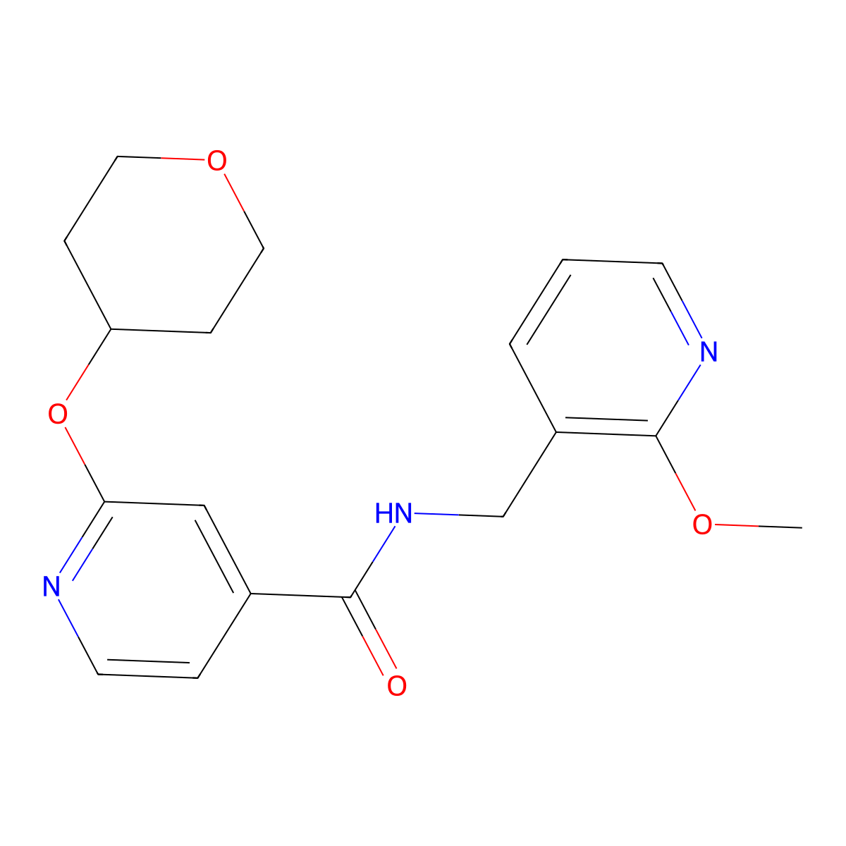 N-((2-methoxypyridin-3-yl)methyl)-2-((tetrahydro-2H-pyran-4-yl)oxy)isonicotinamide molecular structure, CAS 2034277-52-4