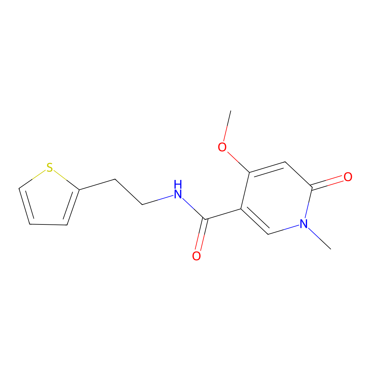4-methoxy-1-methyl-6-oxo-N-[2-(thiophen-2-yl)ethyl]-1,6-dihydropyridine-3-carboxamide molecular structure, CAS 2034277-54-6