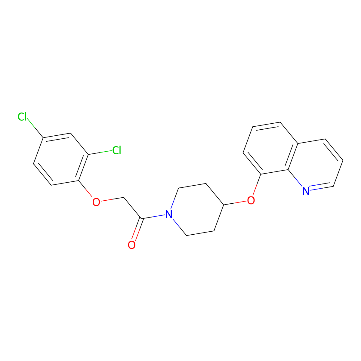 2-(2,4-Dichlorophenoxy)-1-(4-(quinolin-8-yloxy)piperidin-1-yl)ethanone molecular structure, CAS 2034277-55-7