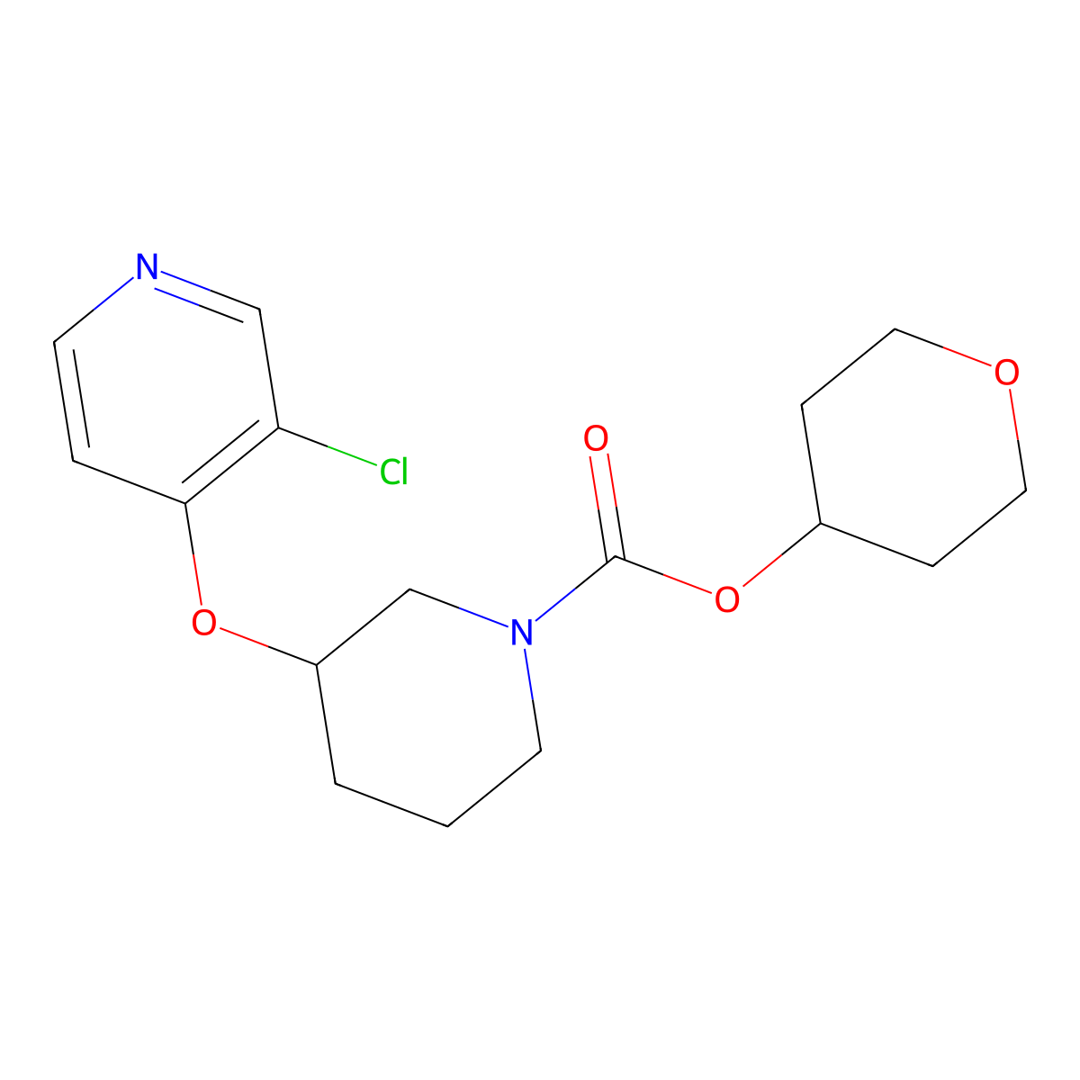 tetrahydro-2H-pyran-4-yl 3-((3-chloropyridin-4-yl)oxy)piperidine-1-carboxylate molecular structure, CAS 2034277-56-8