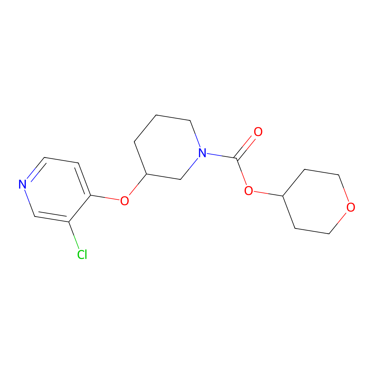 tetrahydro-2H-pyran-4-yl 3-((3-chloropyridin-4-yl)oxy)piperidine-1-carboxylate molecular structure, CAS 2034277-56-8