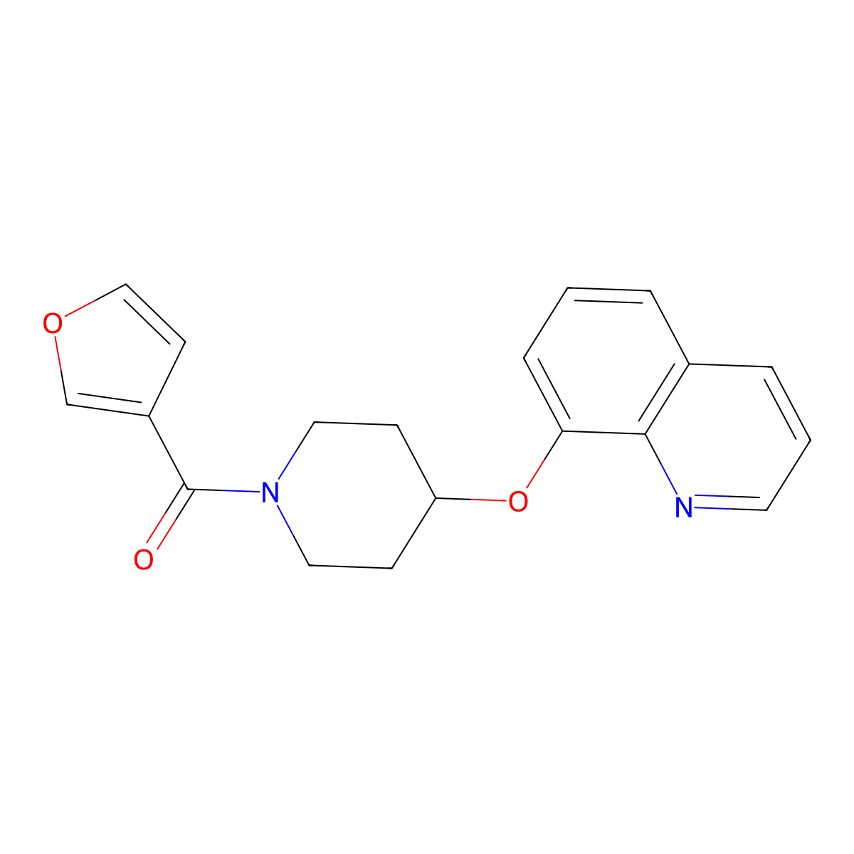 Furan-3-yl(4-(quinolin-8-yloxy)piperidin-1-yl)methanone molecular structure, CAS 2034277-60-4