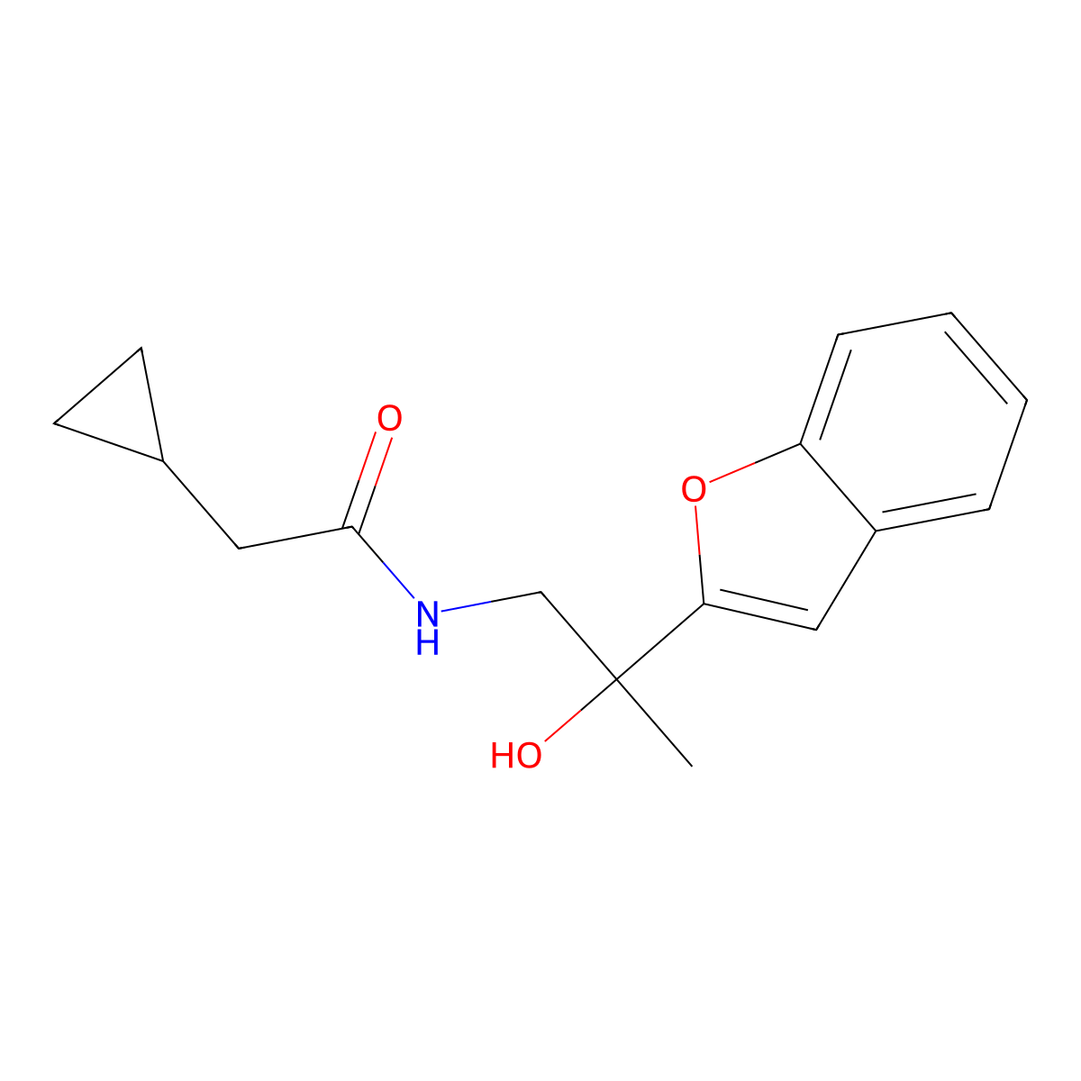 N-(2-(benzofuran-2-yl)-2-hydroxypropyl)-2-cyclopropylacetamide molecular structure, CAS 2034277-64-8