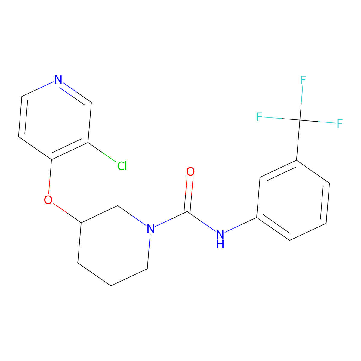 3-((3-chloropyridin-4-yl)oxy)-N-(3-(trifluoromethyl)phenyl)piperidine-1-carboxamide molecular structure, CAS 2034277-66-0