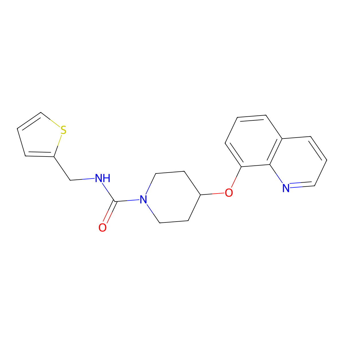 4-(quinolin-8-yloxy)-N-(thiophen-2-ylmethyl)piperidine-1-carboxamide molecular structure, CAS 2034277-67-1