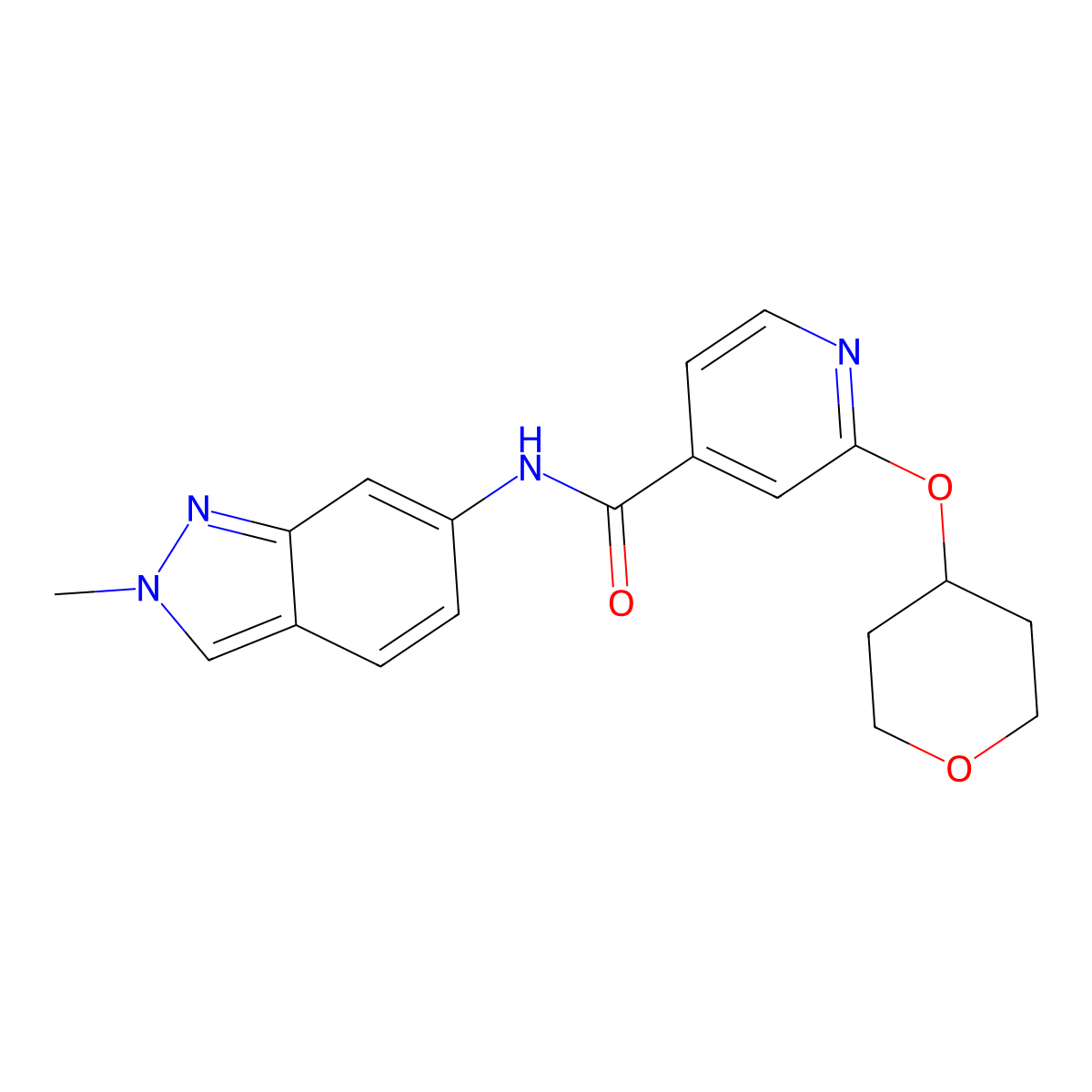 N-(2-methyl-2H-indazol-6-yl)-2-((tetrahydro-2H-pyran-4-yl)oxy)isonicotinamide molecular structure, CAS 2034277-80-8