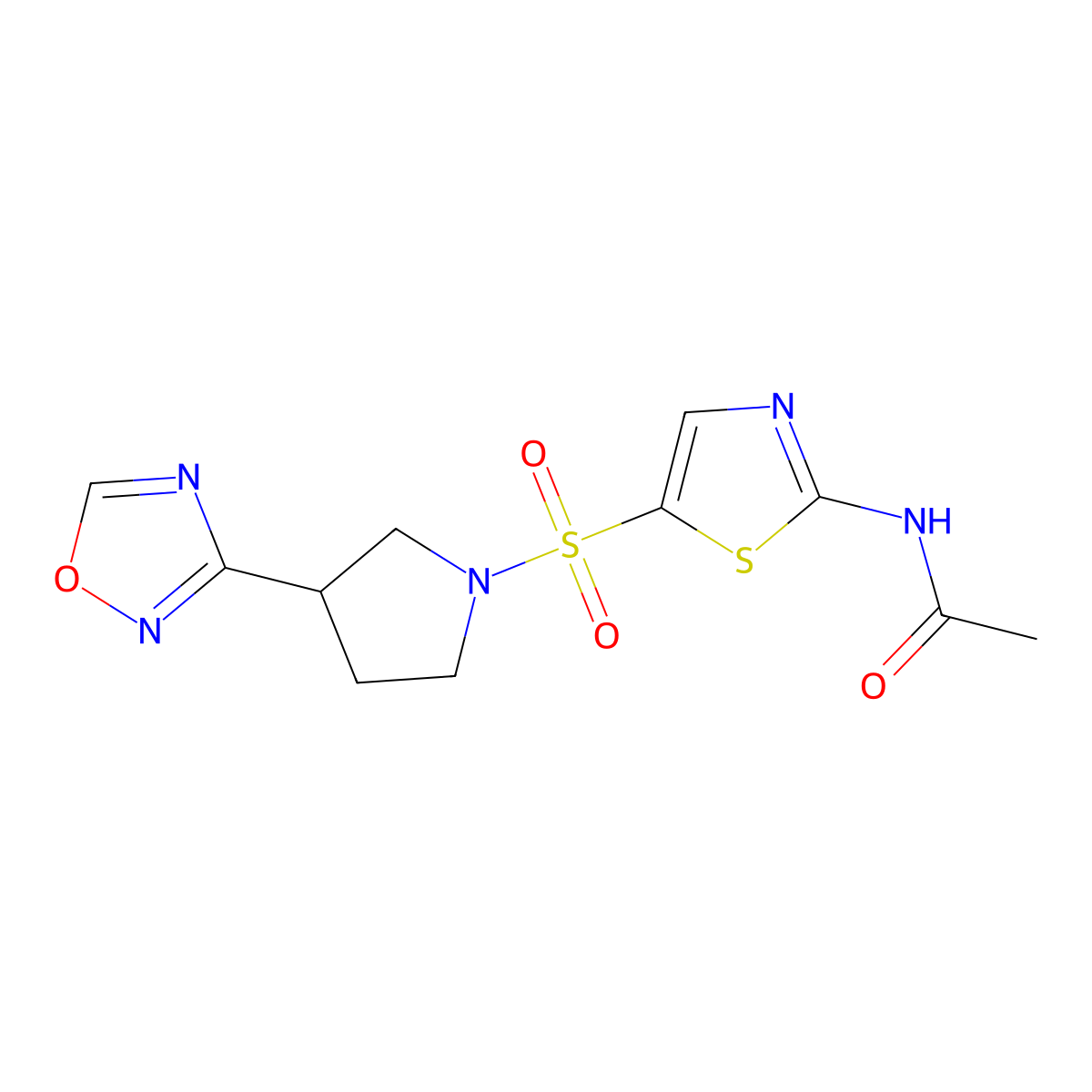 N-(5-((3-(1,2,4-oxadiazol-3-yl)pyrrolidin-1-yl)sulfonyl)thiazol-2-yl)acetamide molecular structure, CAS 2034277-82-0