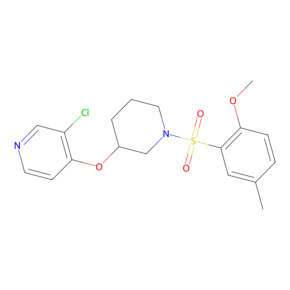 3-Chloro-4-((1-((2-methoxy-5-methylphenyl)sulfonyl)piperidin-3-yl)oxy)pyridine molecular structure, CAS 2034277-97-7