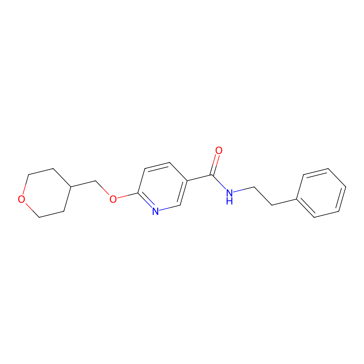 N-phenethyl-6-((tetrahydro-2H-pyran-4-yl)methoxy)nicotinamide molecular structure, CAS 2034278-01-6
