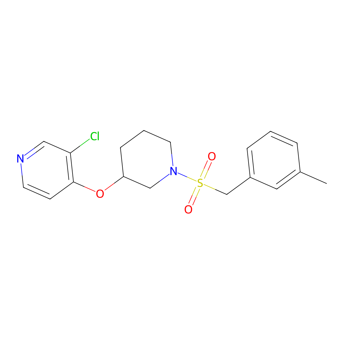 3-Chloro-4-((1-((3-methylbenzyl)sulfonyl)piperidin-3-yl)oxy)pyridine molecular structure, CAS 2034278-05-0