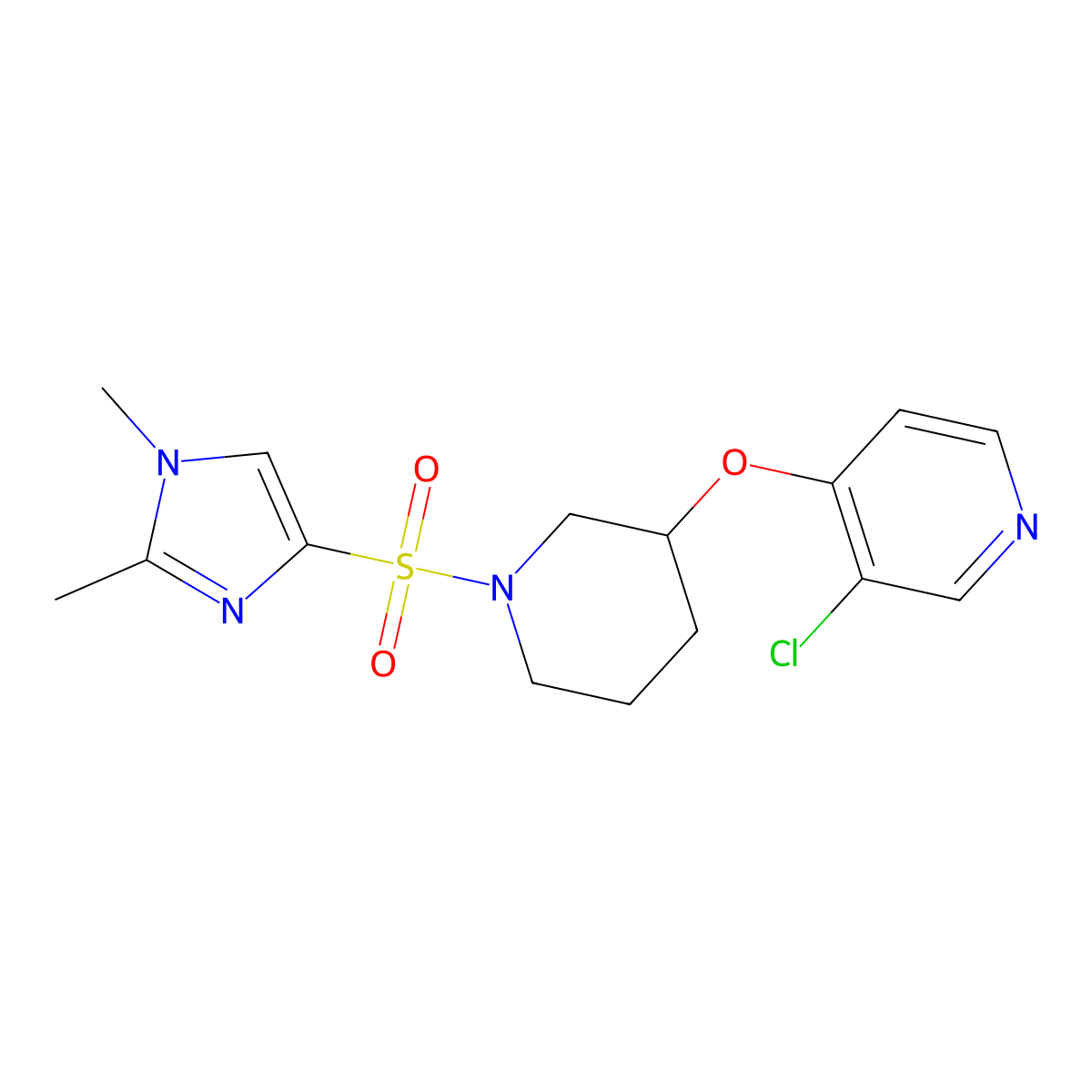 3-chloro-4-({1-[(1,2-dimethyl-1H-imidazol-4-yl)sulfonyl]piperidin-3-yl}oxy)pyridine molecular structure, CAS 2034278-12-9