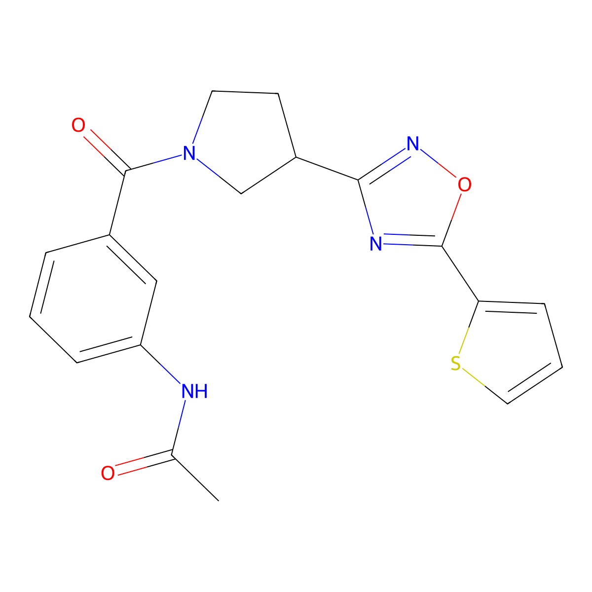 N-(3-{3-[5-(thiophen-2-yl)-1,2,4-oxadiazol-3-yl]pyrrolidine-1-carbonyl}phenyl)acetamide molecular structure, CAS 2034278-13-0