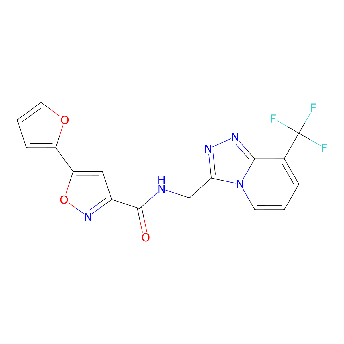 5-(furan-2-yl)-N-((8-(trifluoromethyl)-[1,2,4]triazolo[4,3-a]pyridin-3-yl)methyl)isoxazole-3-carboxamide molecular structure, CAS 2034278-14-1