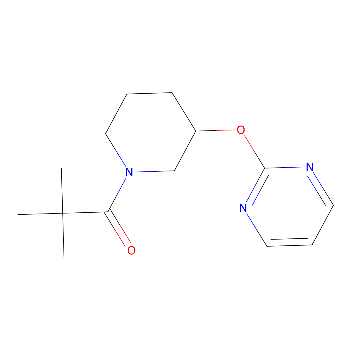 2,2-Dimethyl-1-[3-(pyrimidin-2-yloxy)piperidin-1-yl]propan-1-one molecular structure, CAS 2034278-18-5