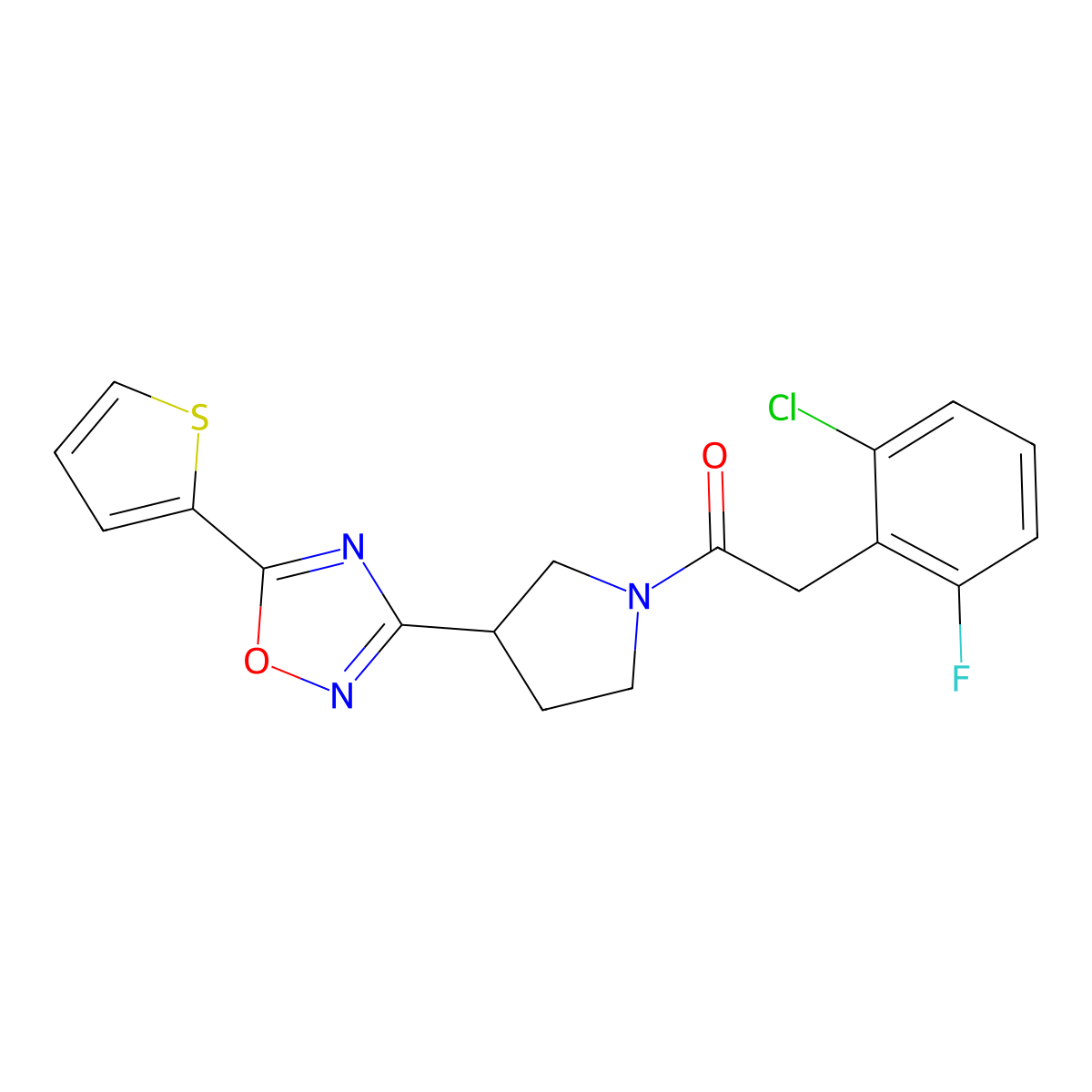 2-(2-Chloro-6-fluorophenyl)-1-(3-(5-(thiophen-2-yl)-1,2,4-oxadiazol-3-yl)pyrrolidin-1-yl)ethanone molecular structure, CAS 2034278-20-9