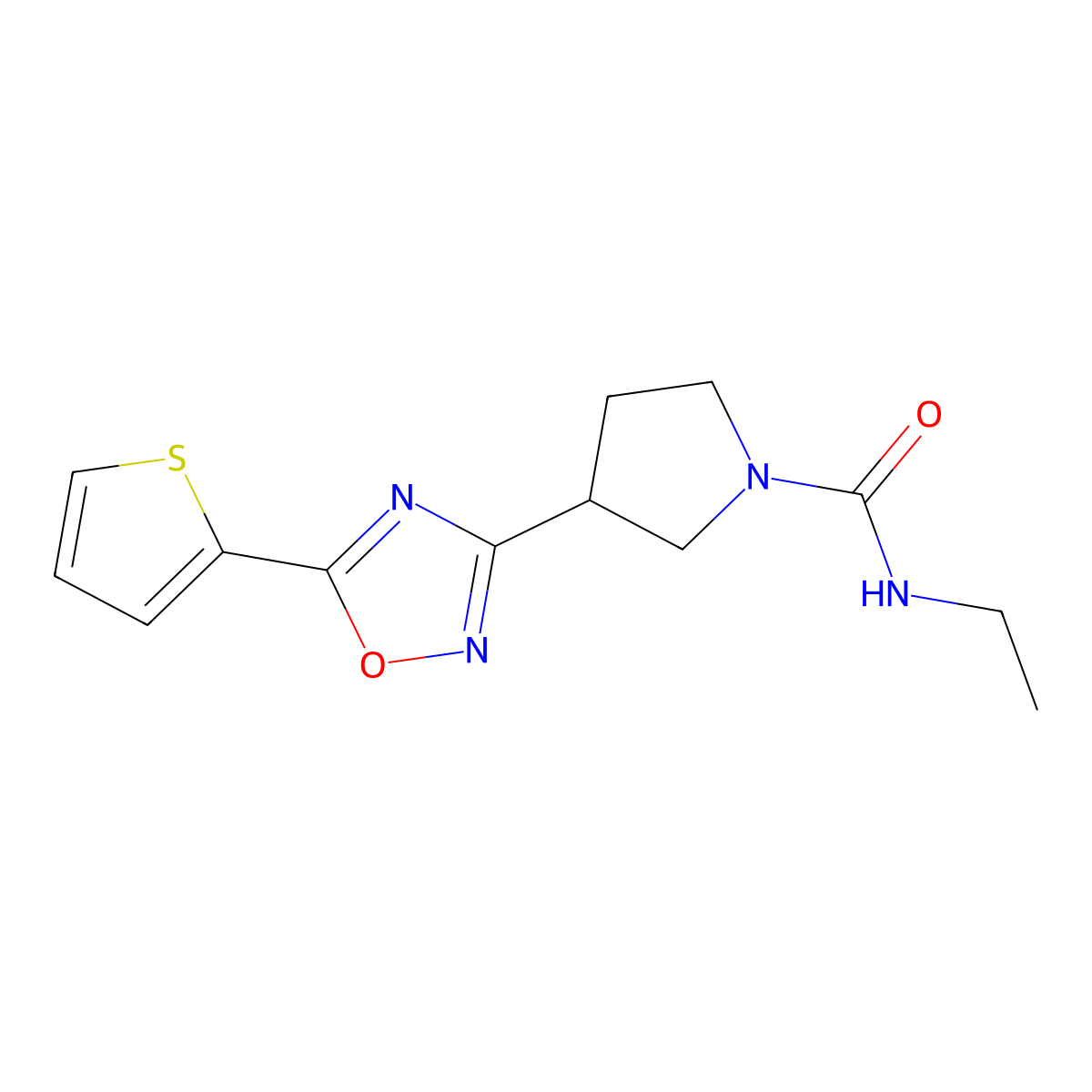 N-ethyl-3-[5-(thiophen-2-yl)-1,2,4-oxadiazol-3-yl]pyrrolidine-1-carboxamide molecular structure, CAS 2034278-22-1